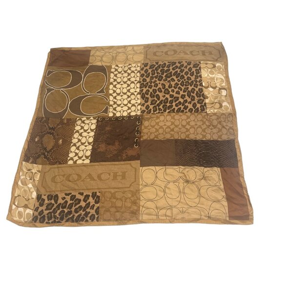 Vintage COACH Square Scarf Logo Brown Animal Print Leopard Snake 100% Silk RARE - Picture 2 of 8